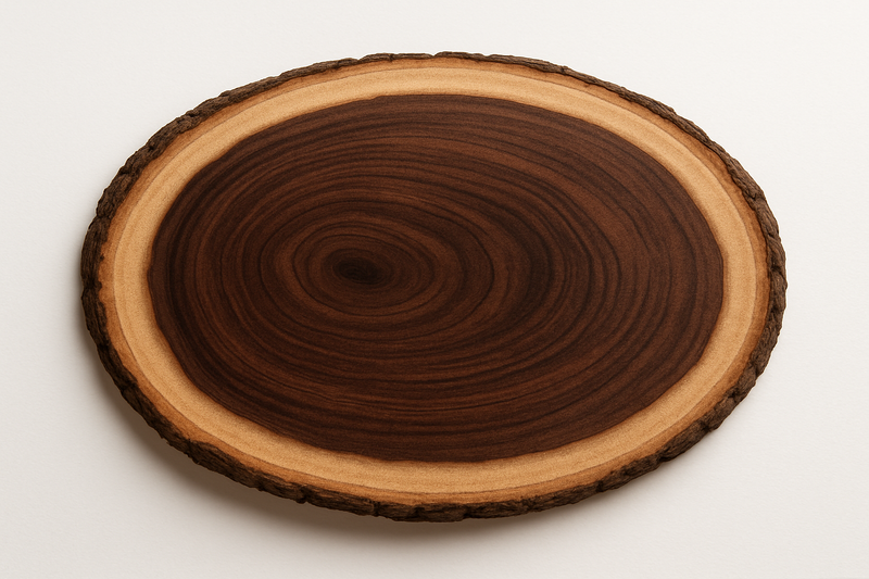 a wooden oval slice of american black walnut