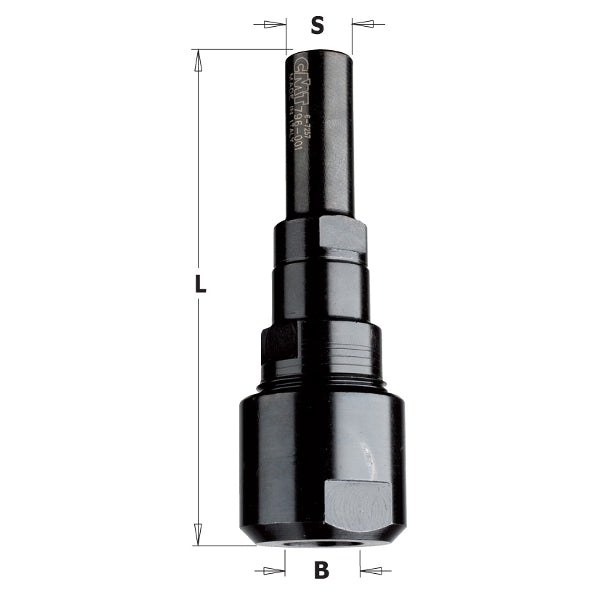 Router chuck extensions with collet