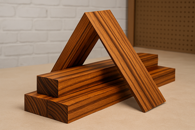 Tigerwood size 1.75 inches X 1 inch X 26 inches long, make a pyramid stack using 3 cutting board blanks