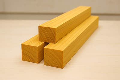 Yellowheart size 1.75 inches X 1 inch X 26 inches long, make a pyramid stack using 3 cutting board blanks